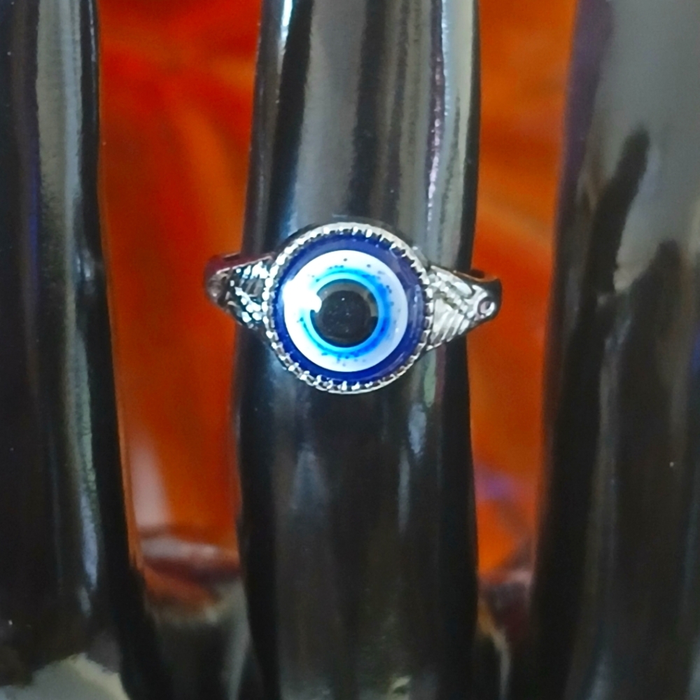 Evil Eye Silver plated ring Rodium plate finish